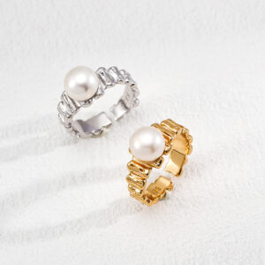 Sculptural Pearl Ring Sterling Silver Adjustable Band