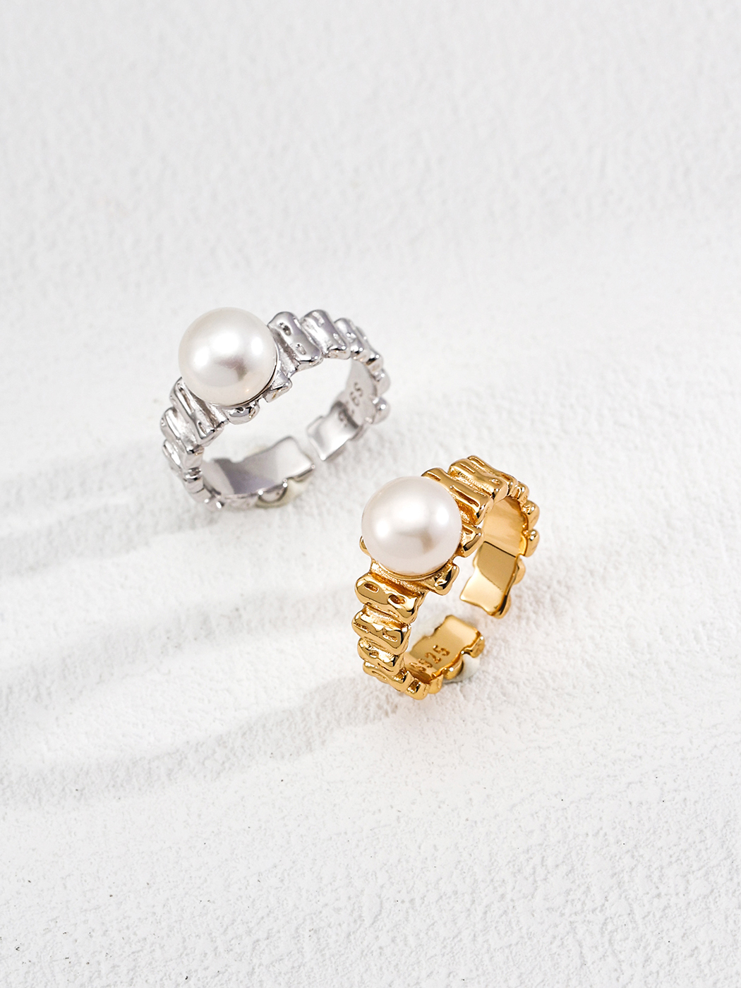 Sculptural Pearl Ring Sterling Silver Adjustable Band