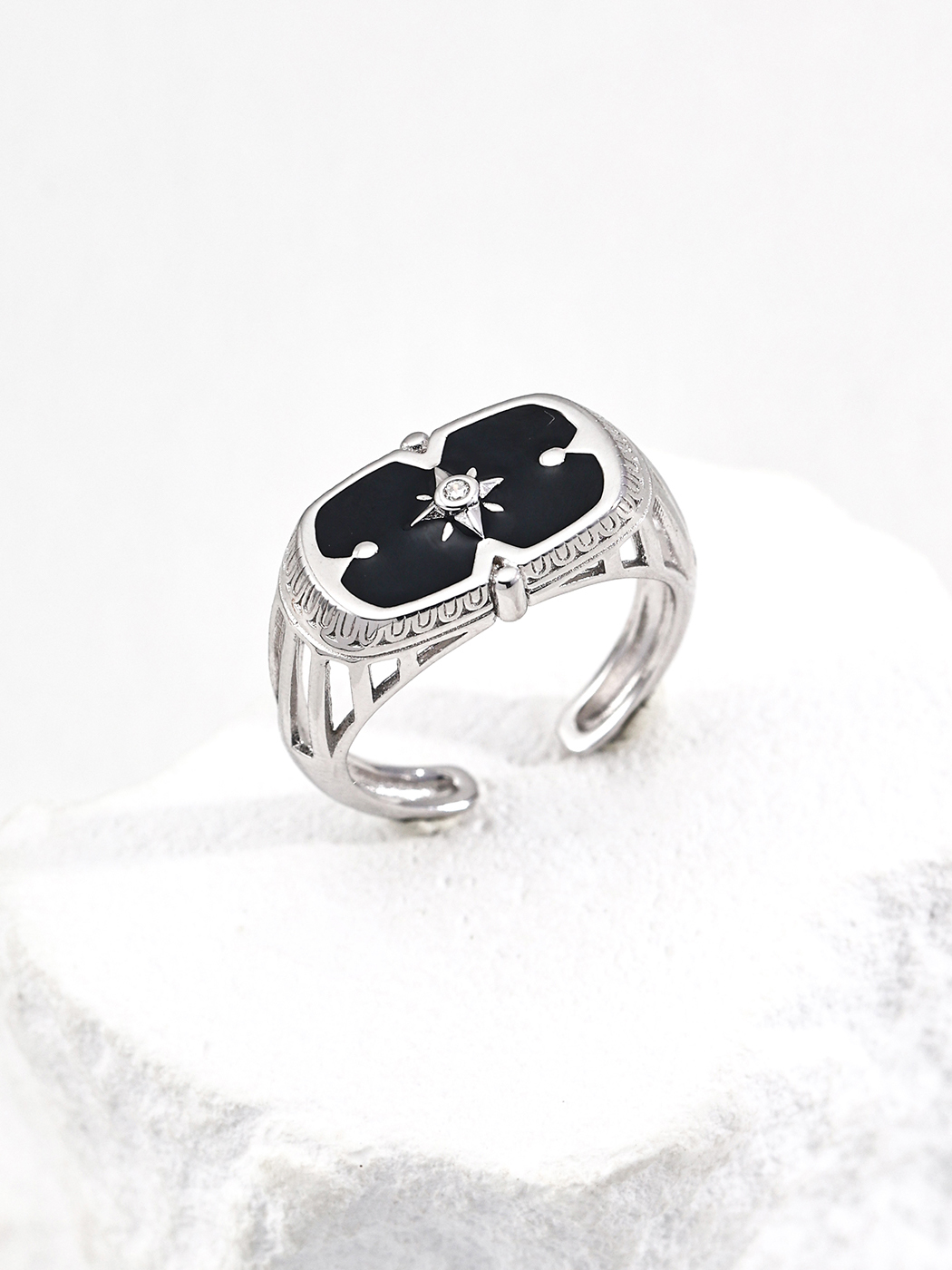 Celestial Enamel Ring Sterling Silver Vintage Style - Image 4