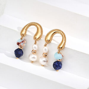 Pearl Lapis Lazuli Earrings – S925 Sterling Silver Vintage Gold