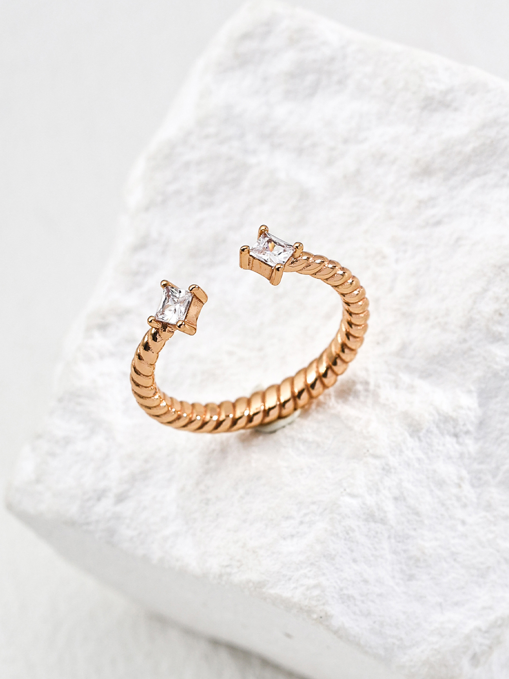 Twisted Rope Ring Sterling Silver Zircon Open Design - Image 6