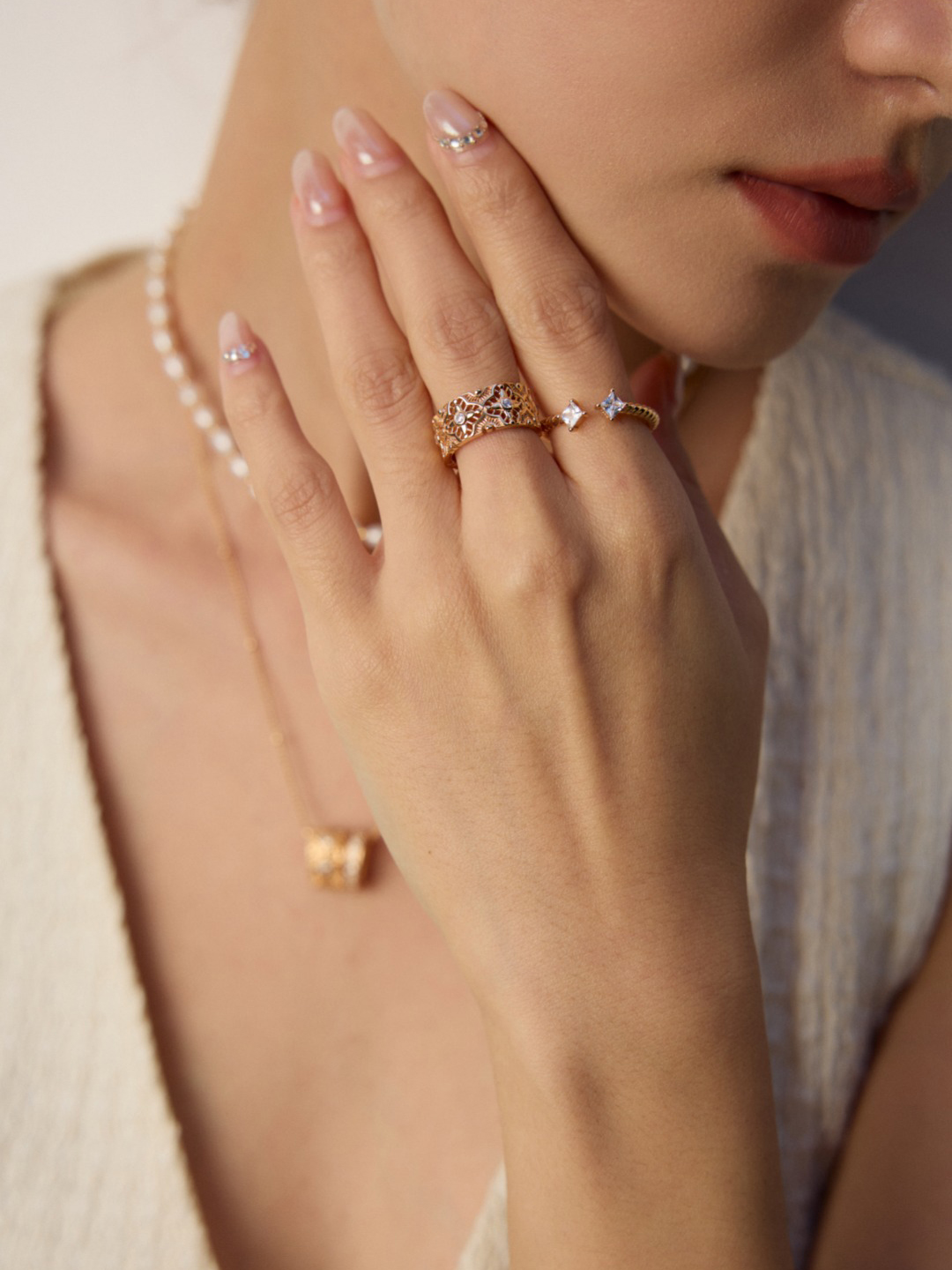 Twisted Rope Ring Sterling Silver Zircon Open Design - Image 3