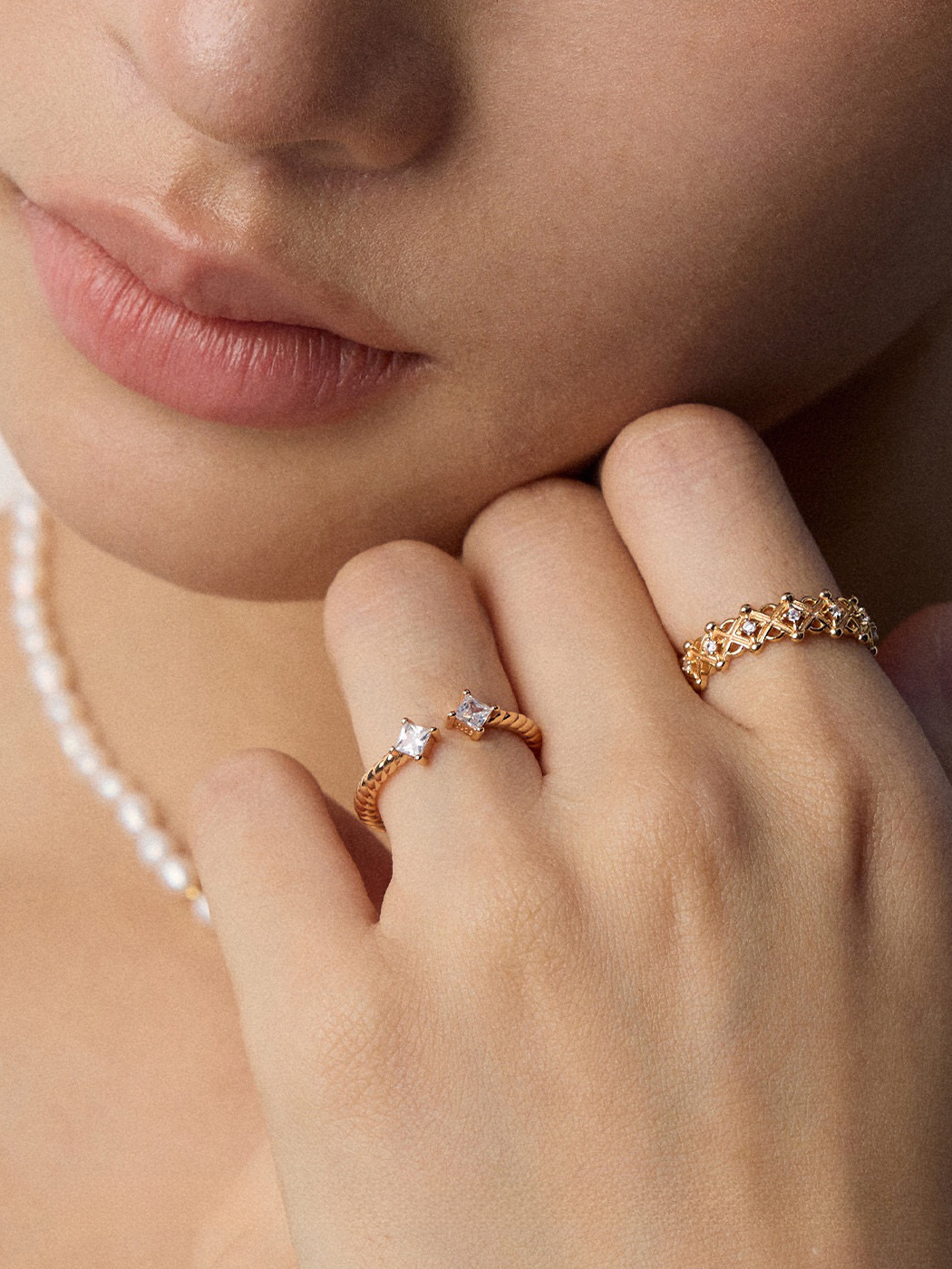 Twisted Rope Ring Sterling Silver Zircon Open Design - Image 2