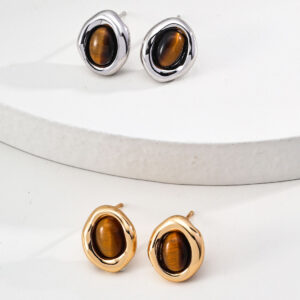 Silent Gaze Studs Sterling Silver Tiger Eye Earrings
