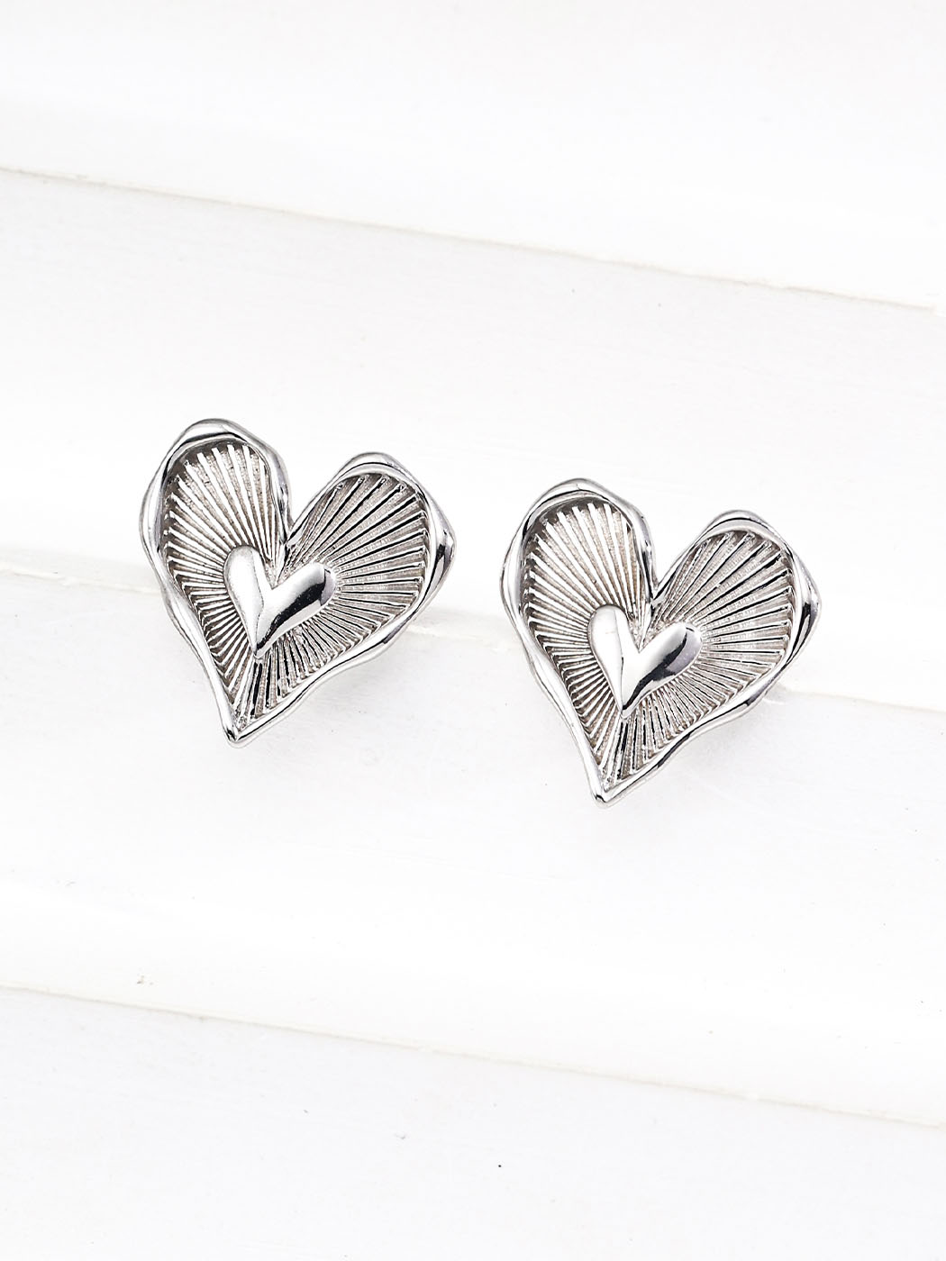 Sunburst Heart Studs in Sterling Silver - Image 5