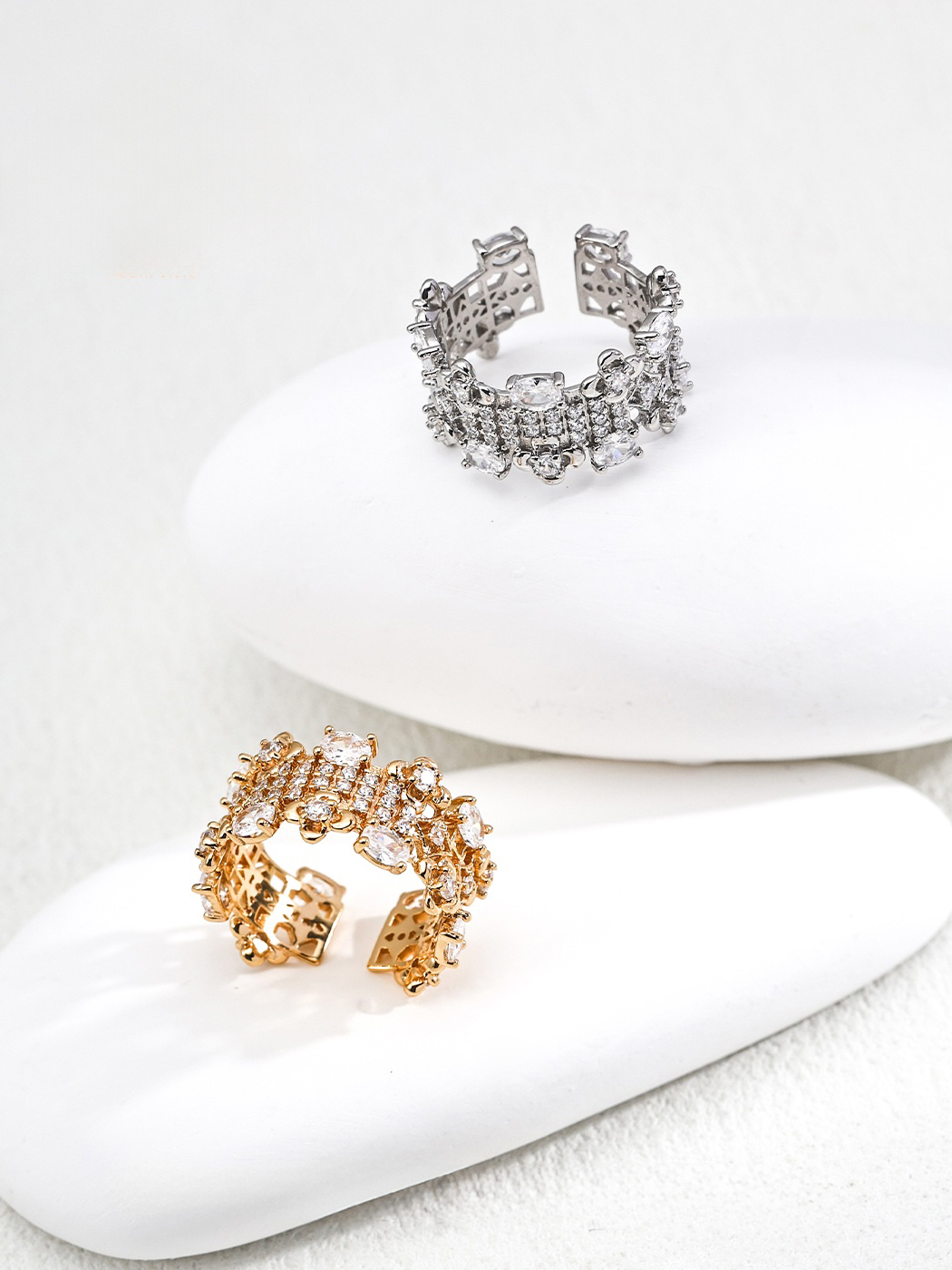 Luxury Zircon Ring Adjustable Sterling Silver Cocktail Design