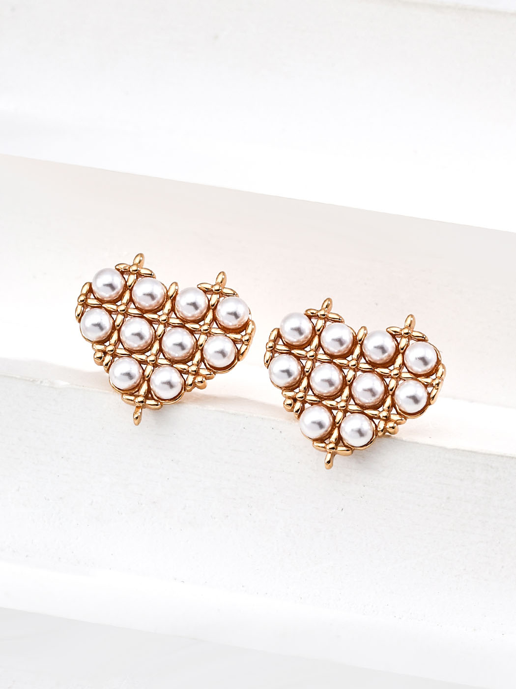 Golden Starlit Love Studs Sterling Silver Pearl Earrings - Image 4
