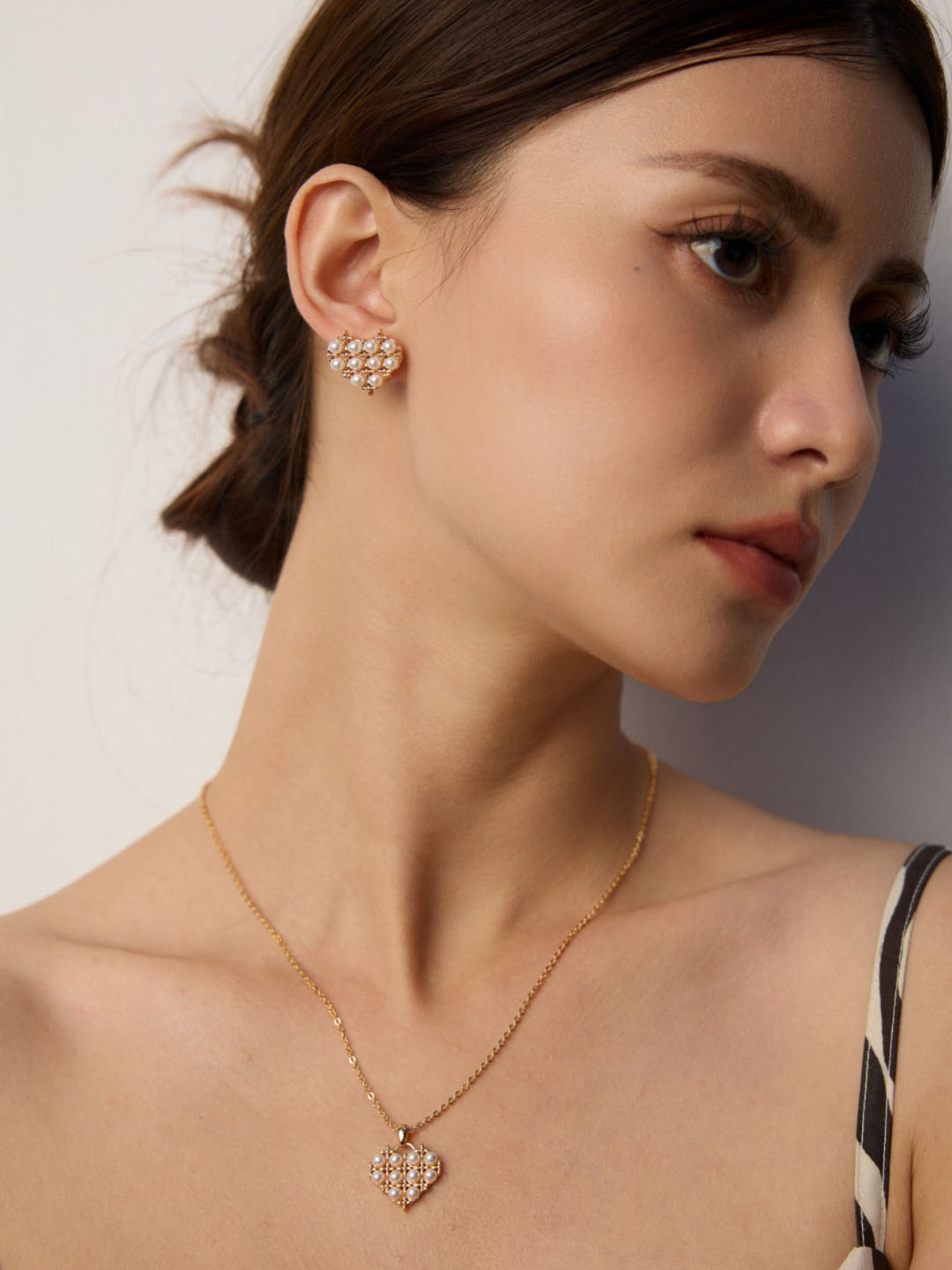 Golden Starlit Love Studs Sterling Silver Pearl Earrings - Image 2