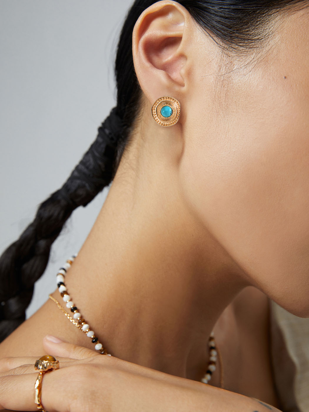 Solar Talisman Studs with Turquoise in Sterling Silver - Image 2