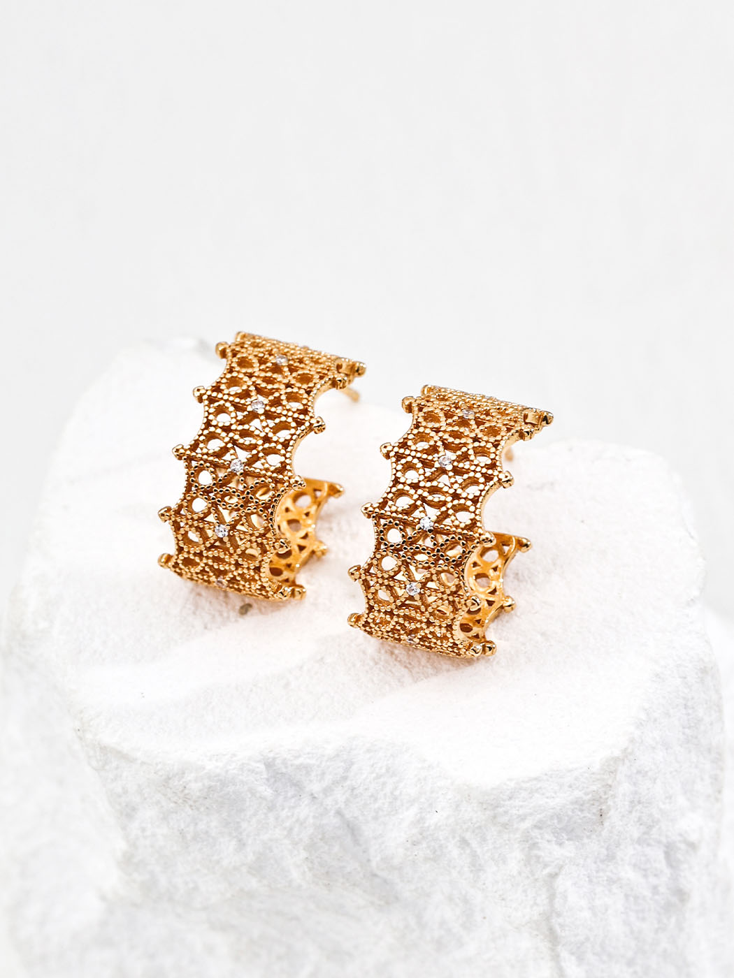 Lace Filigree CZ Studs Sterling Silver - Image 3