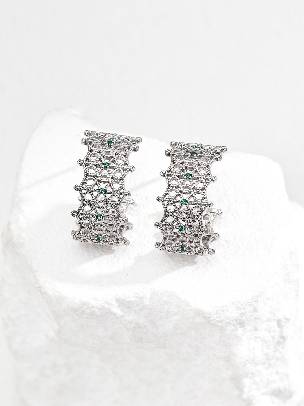 Lace Filigree CZ Studs Sterling Silver - Image 2