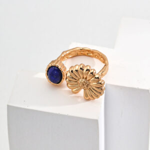 Sunflower Lapis Lazuli Ring in Sterling Silver
