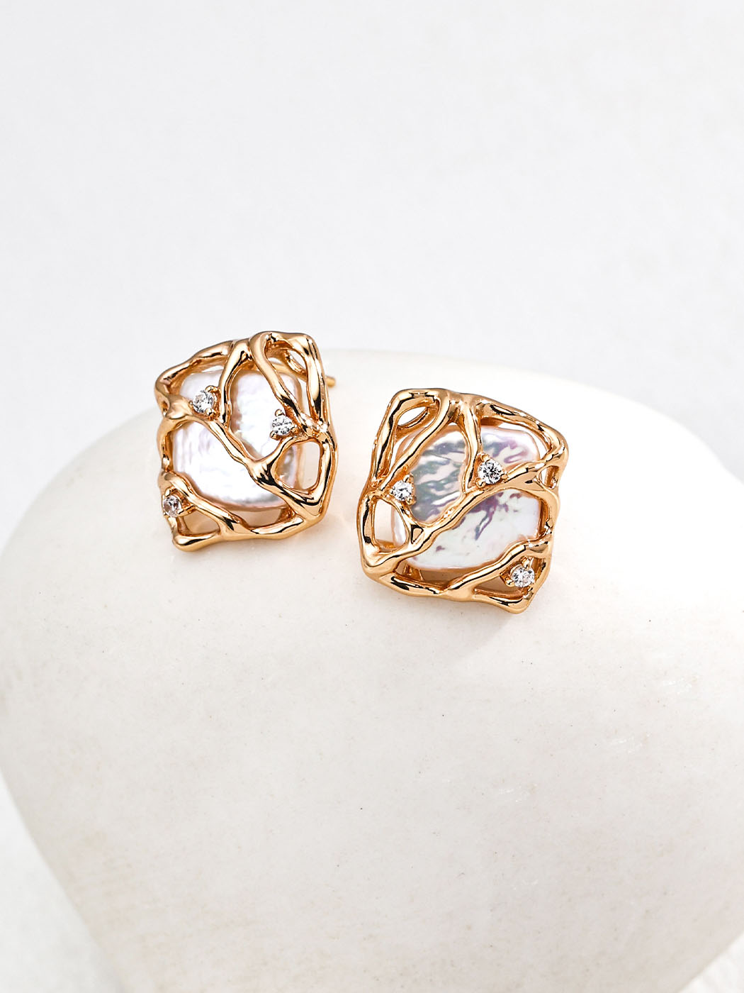 Mystic Current Pearl CZ Studs Sterling Silver Earrings - Image 2