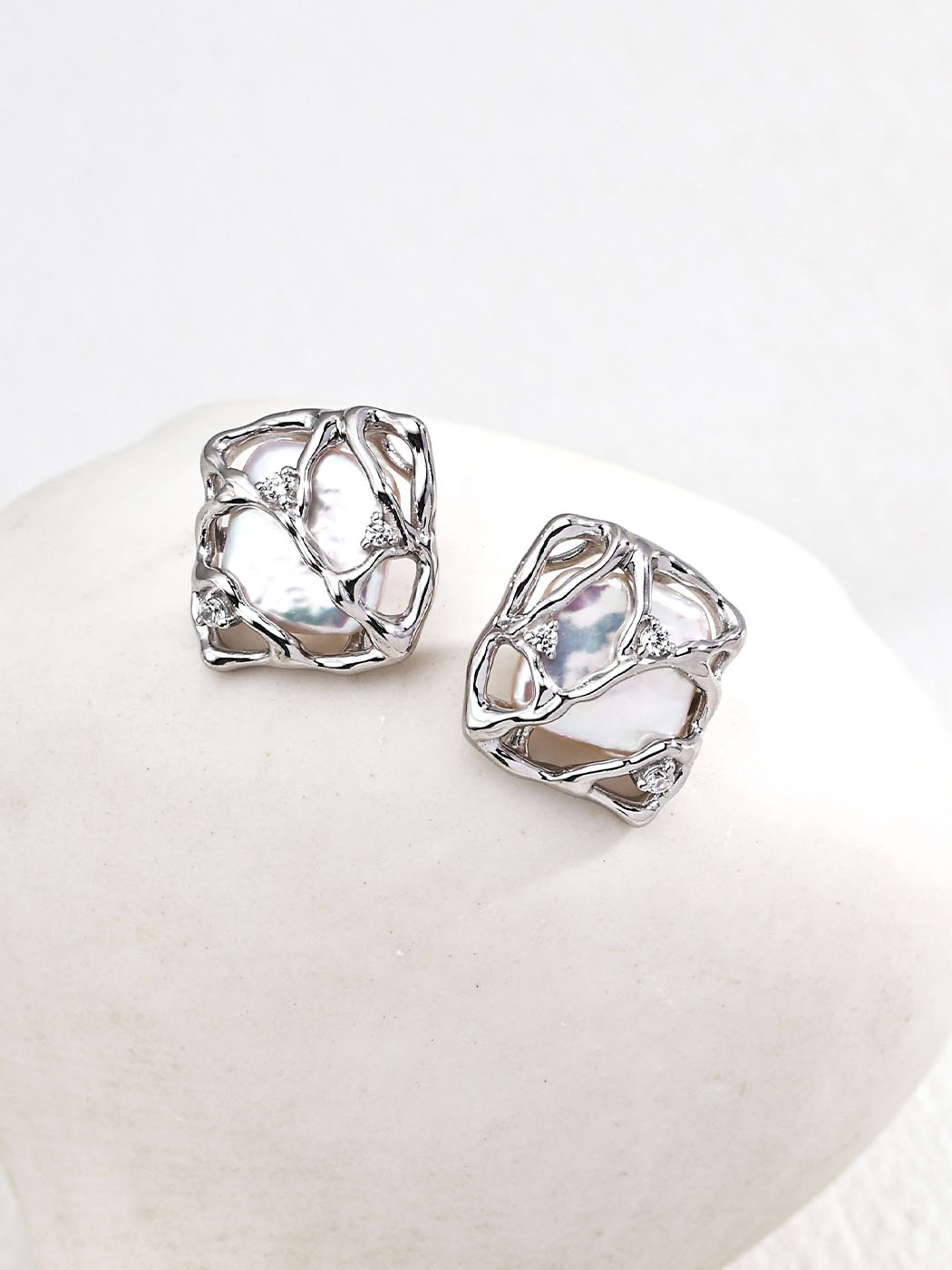 Mystic Current Pearl CZ Studs Sterling Silver Earrings - Image 3
