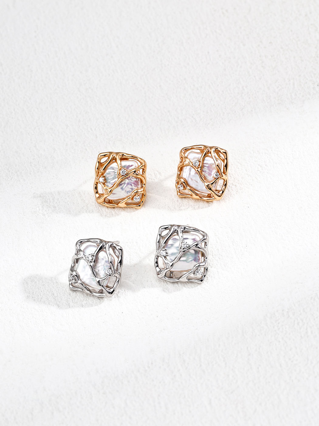 Mystic Current Pearl CZ Studs Sterling Silver Earrings