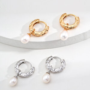 Liquid Texture Pearl Hoops in Sterling Silver
