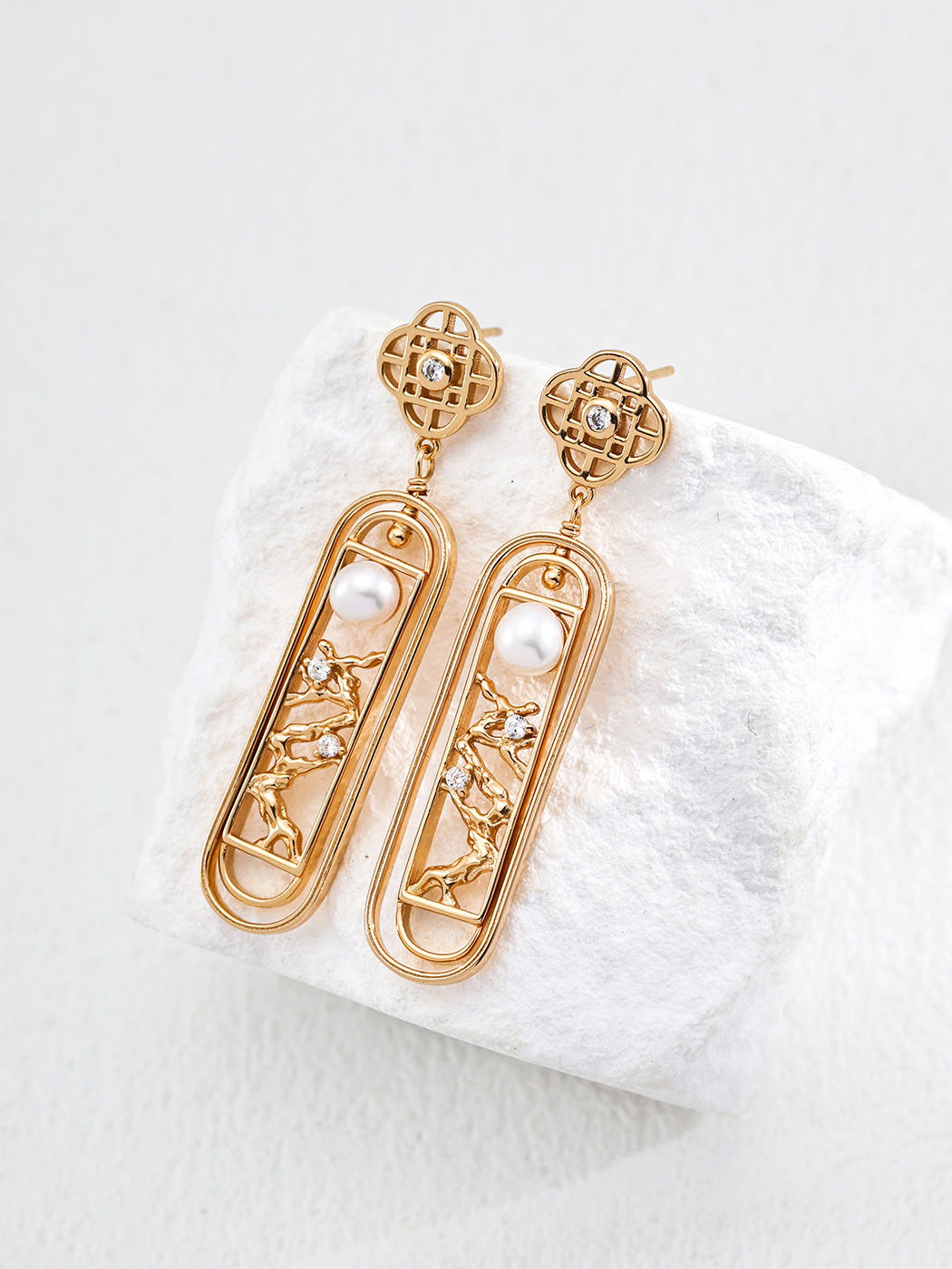 Pearl Lattice CZ Dangles Sterling Silver