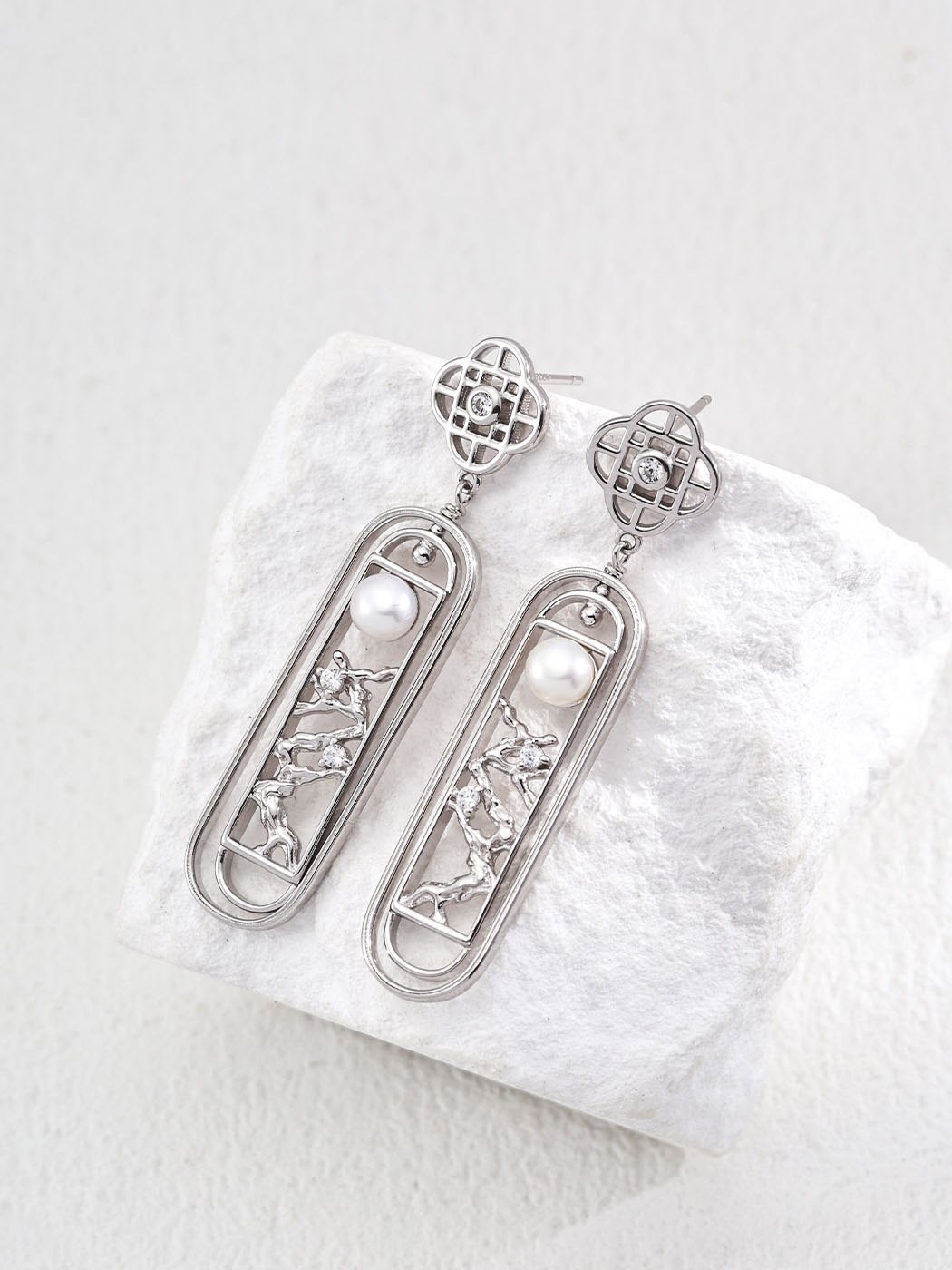 Pearl Lattice CZ Dangles Sterling Silver - Image 4