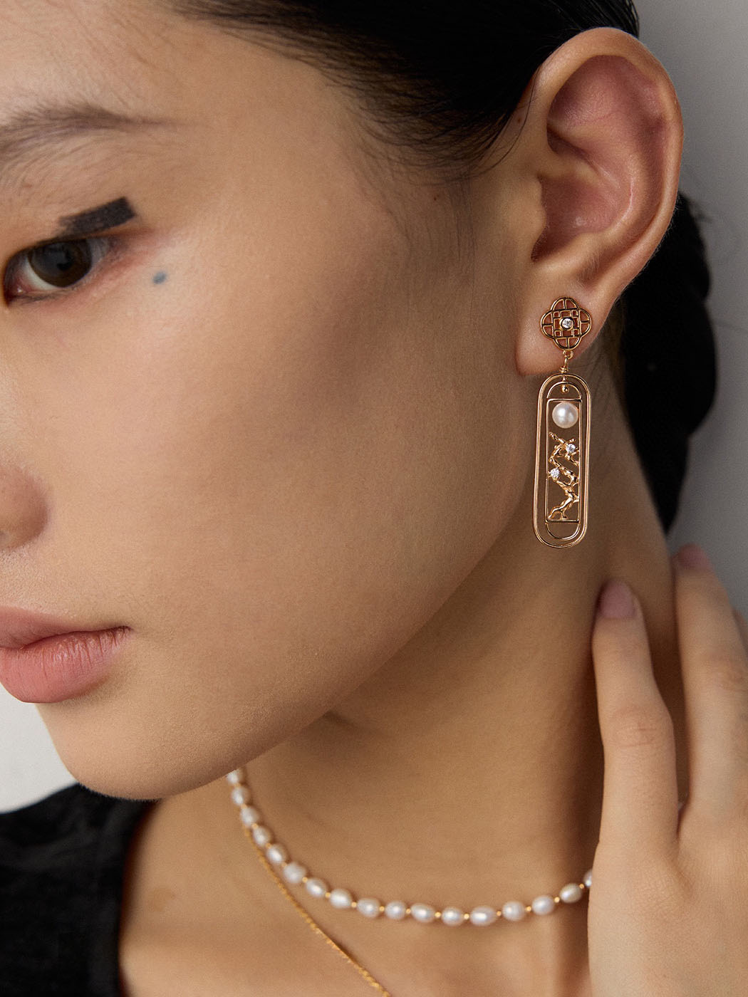 Pearl Lattice CZ Dangles Sterling Silver - Image 2