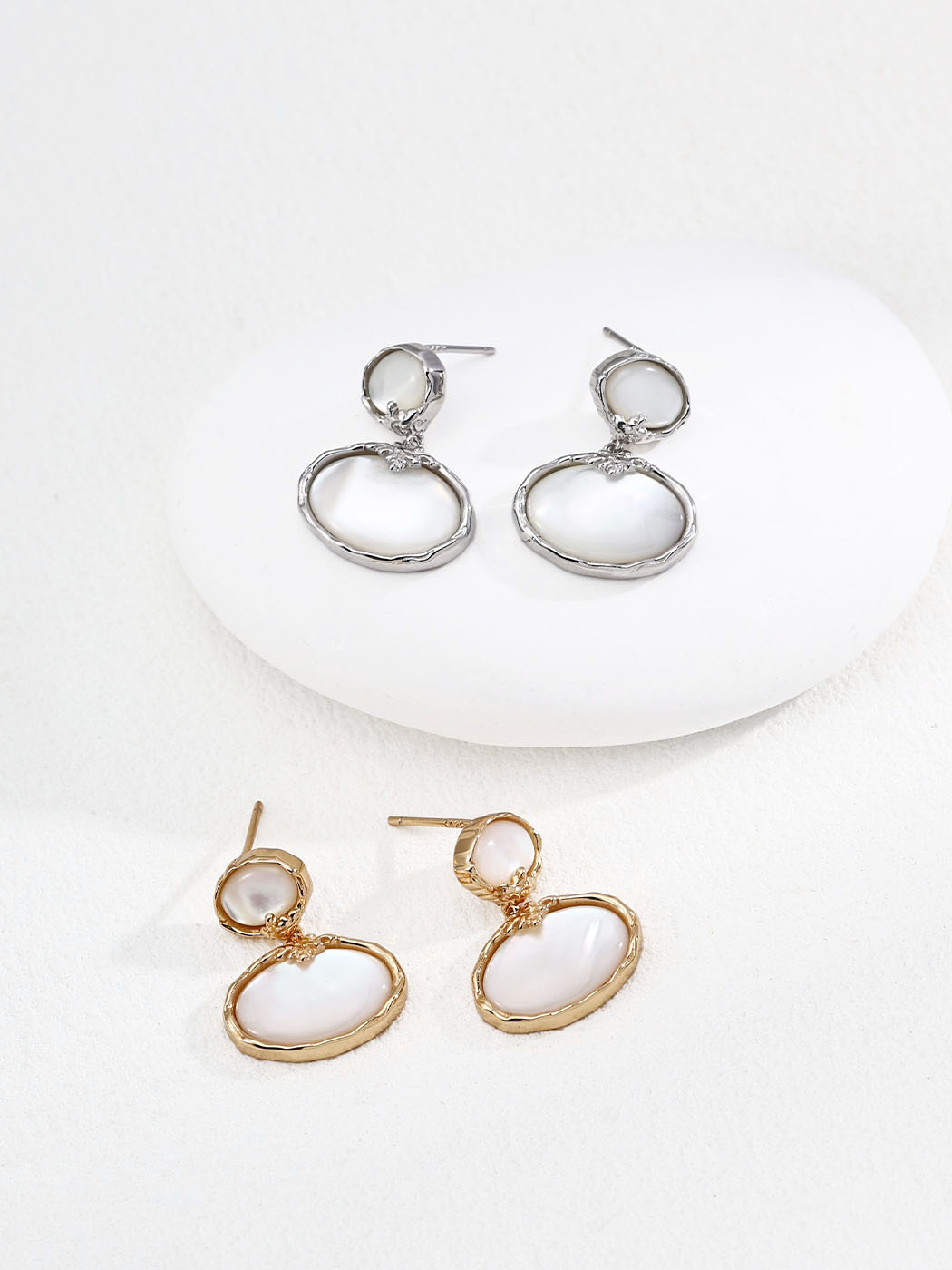 Layered Mother of Pearl Earrings in Sterling Silver