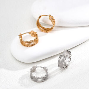 Hoop Earrings – 18K Gold Beaded Hoop Earrings in S925 Sterling Silver