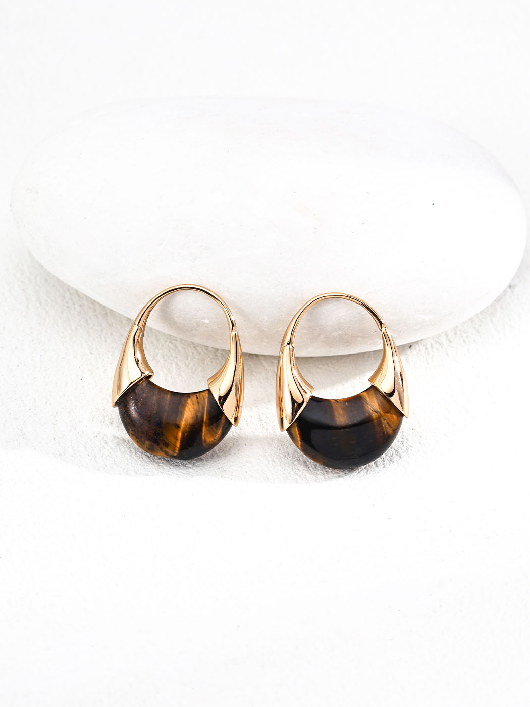 Crescent Claw Tiger Eye Hoops in Sterling Silver