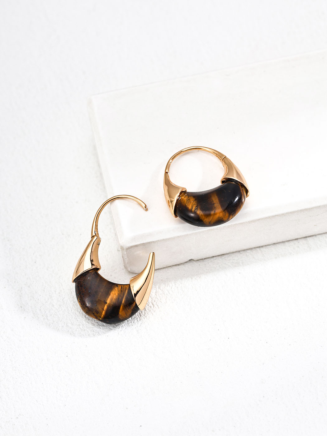 Crescent Claw Tiger Eye Hoops in Sterling Silver - Image 3