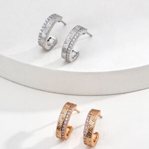 Engraved Chevron CZ Huggies Sterling Silver