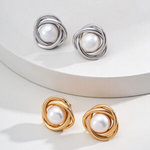 Natural Pearl Knot Studs in Sterling Silver