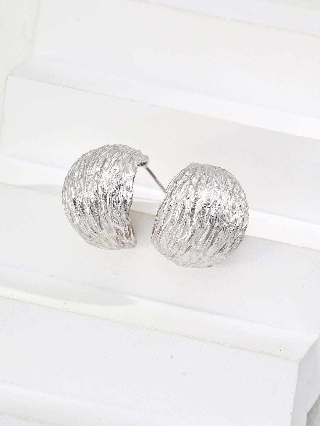 Hand Carved Textured Quarter Studs in Sterling Silver - Image 6