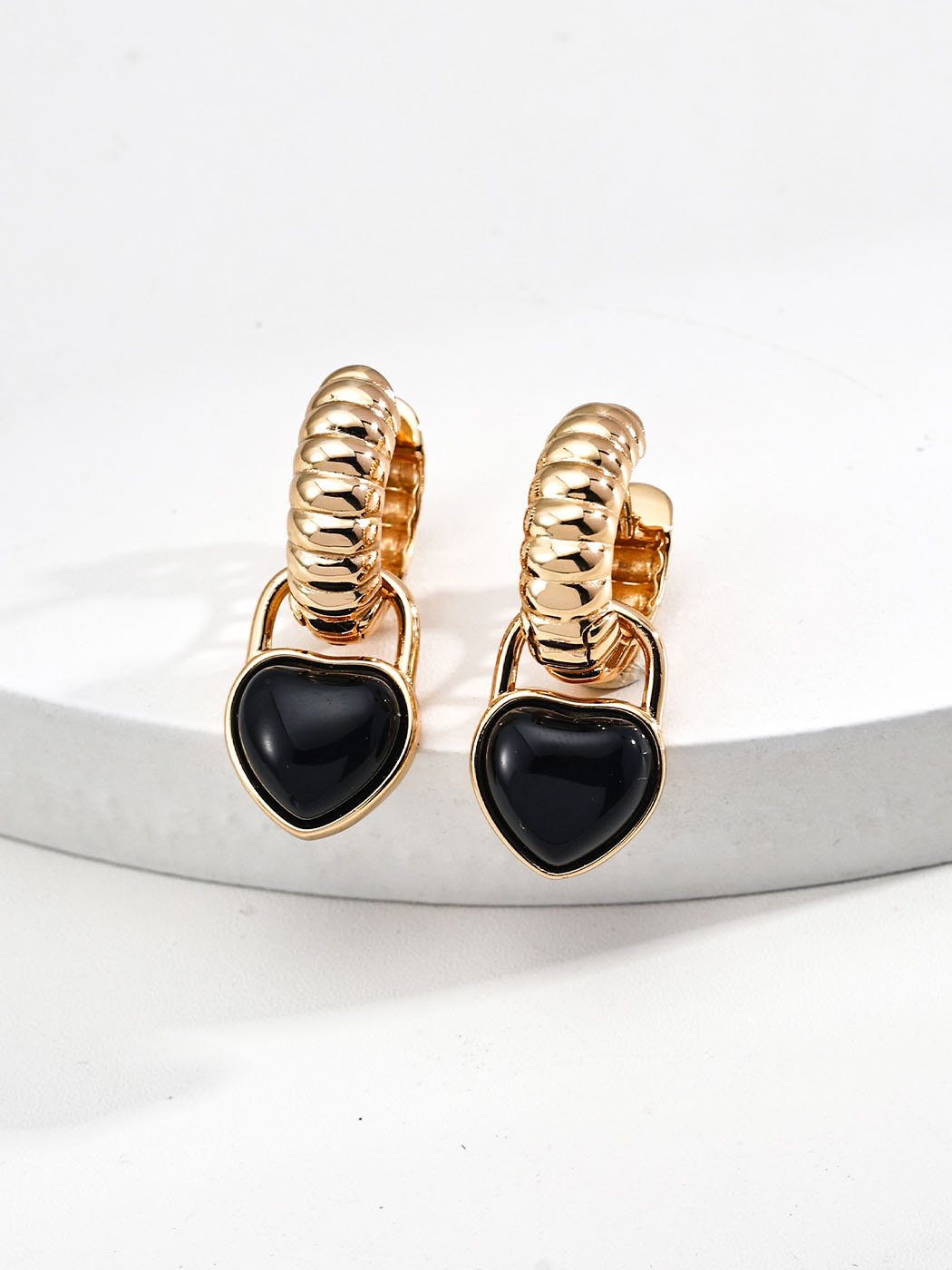 Lock Heart Onyx Hoops Detachable in Sterling Silver