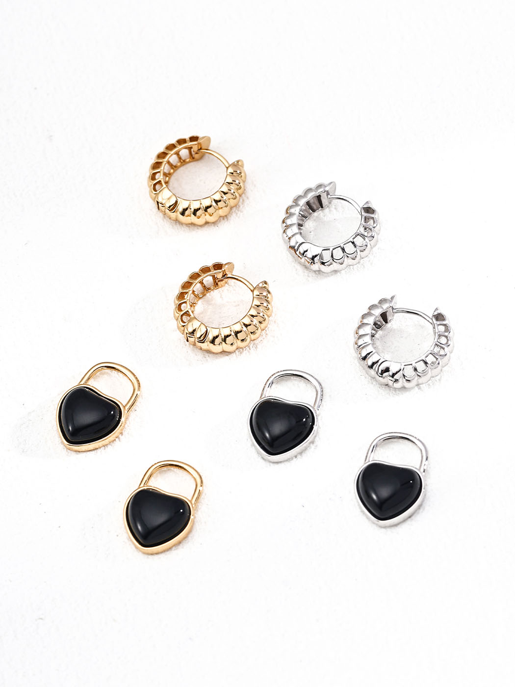 Lock Heart Onyx Hoops Detachable in Sterling Silver - Image 3