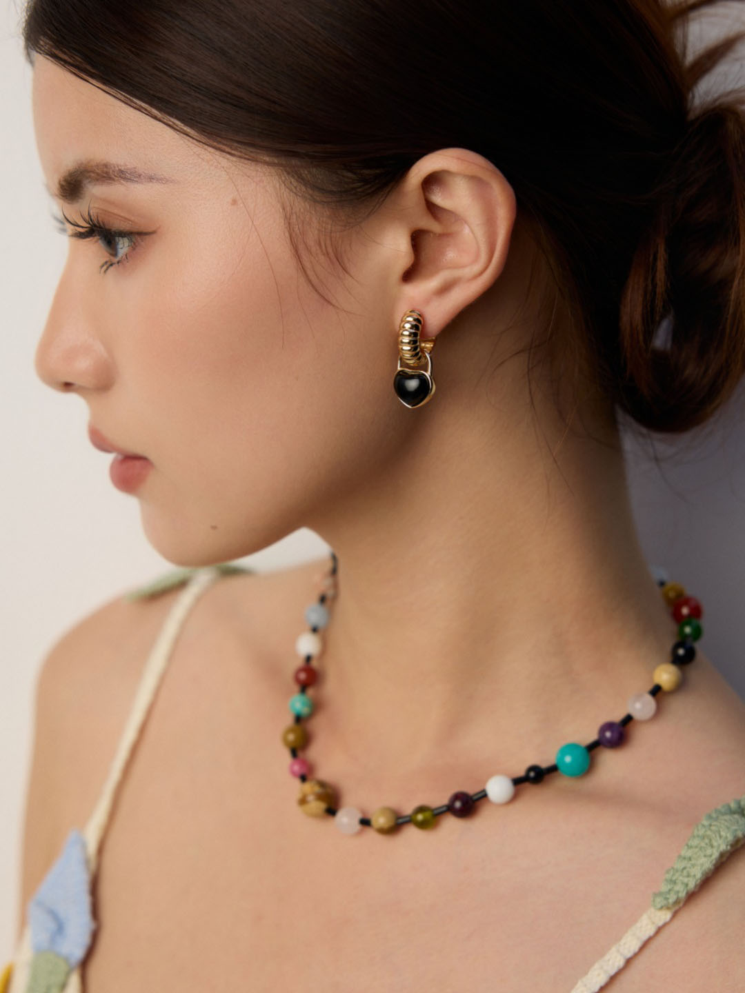 Lock Heart Onyx Hoops Detachable in Sterling Silver - Image 6