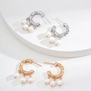 Pearl Trio Hoops Sterling Silver Vintage Style