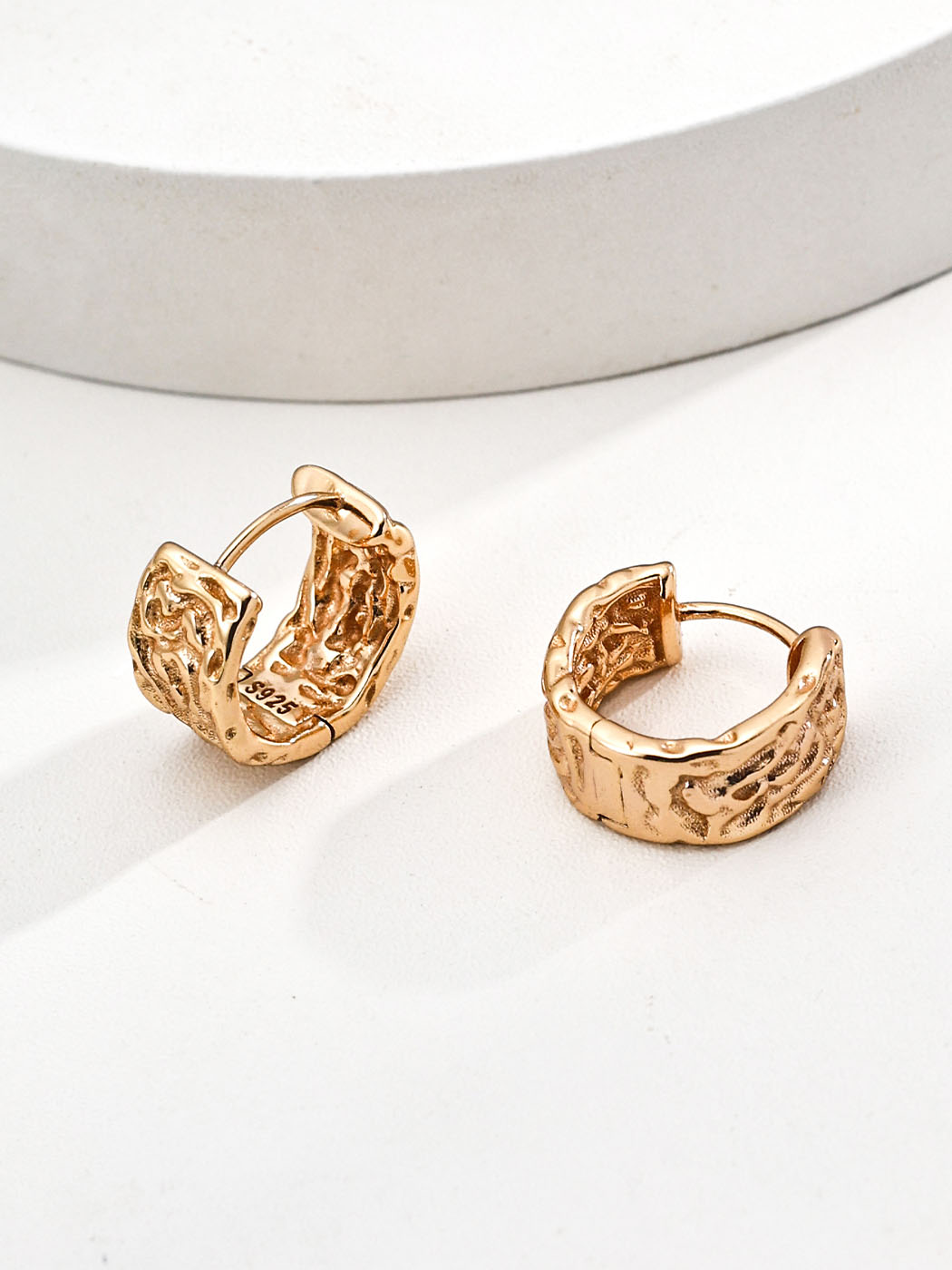 Sculpted Chunky Huggie Hoops Sterling Silver Earrings - Image 3