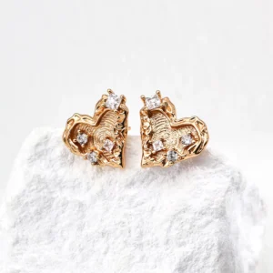 Fingerprint Heart Studs Sterling Silver Earrings