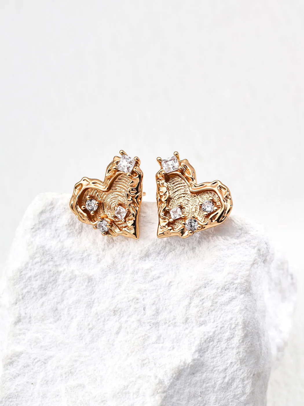 Fingerprint Heart Studs Sterling Silver Earrings