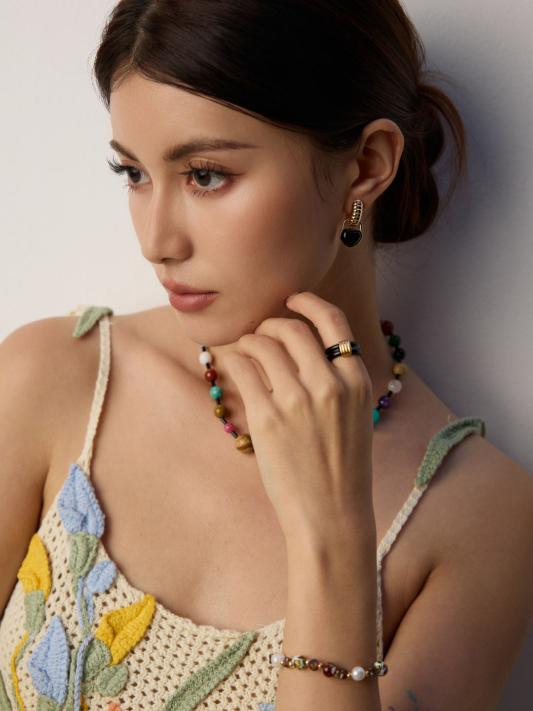 Black Enamel Sterling Ring Vintage Open Design - Image 5