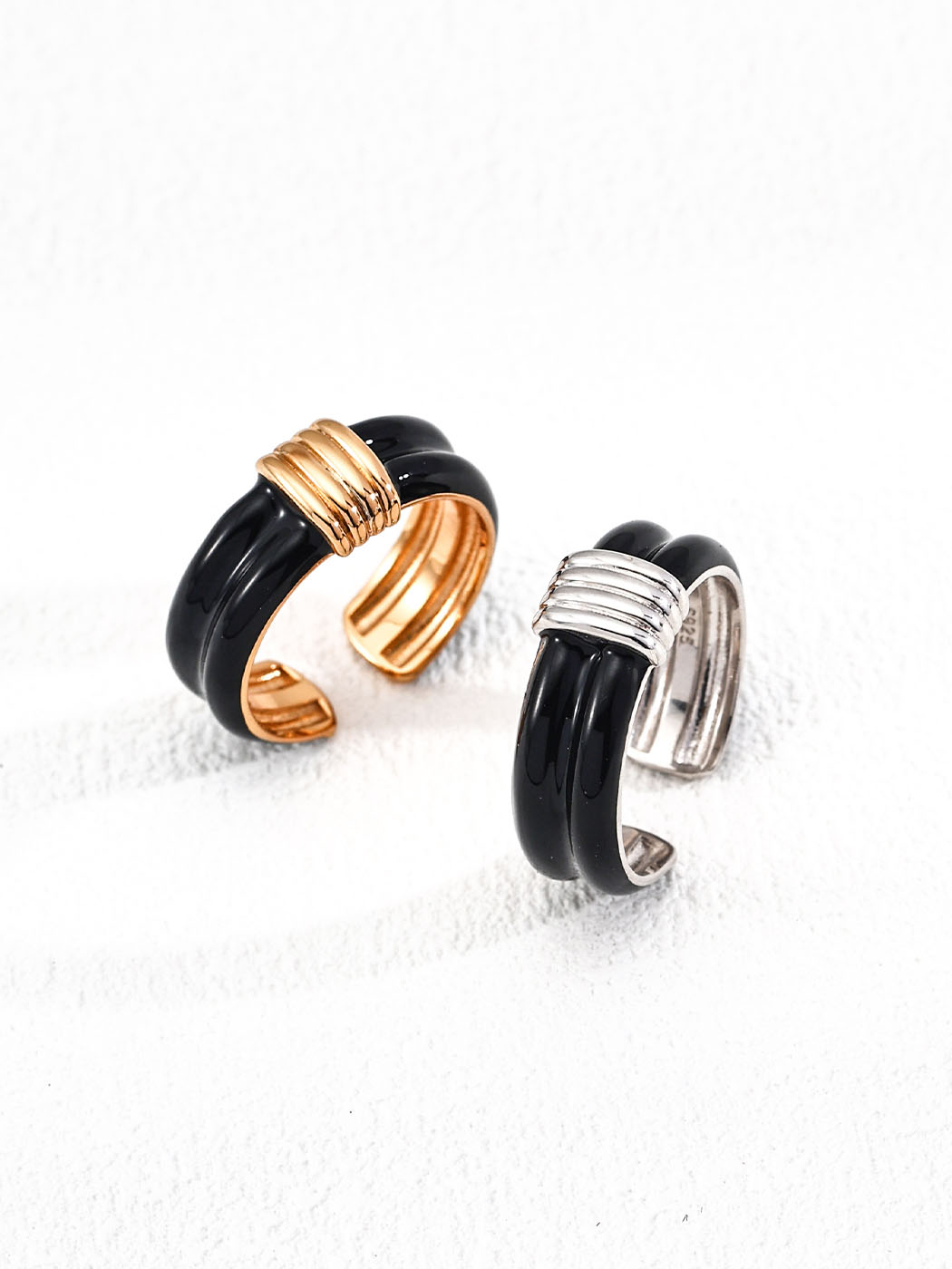 Black Enamel Sterling Ring Vintage Open Design