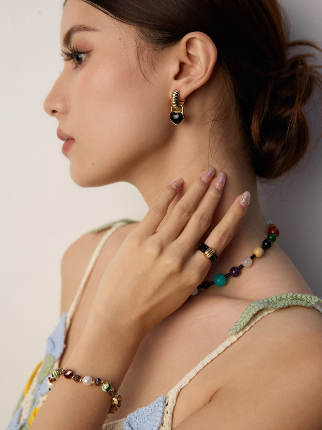 Black Enamel Sterling Ring Vintage Open Design - Image 6