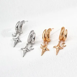 Lunar Star Hoops Sterling Silver Earrings