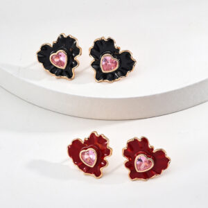 Blooming Love CZ Enamel Studs Sterling Silver Earrings