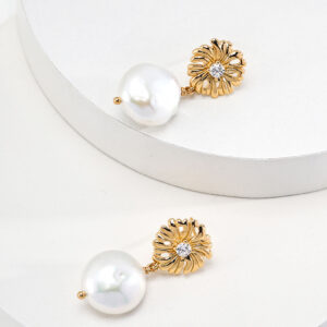 Imperial Pearl Blossom CZ Drops Sterling Silver Earrings