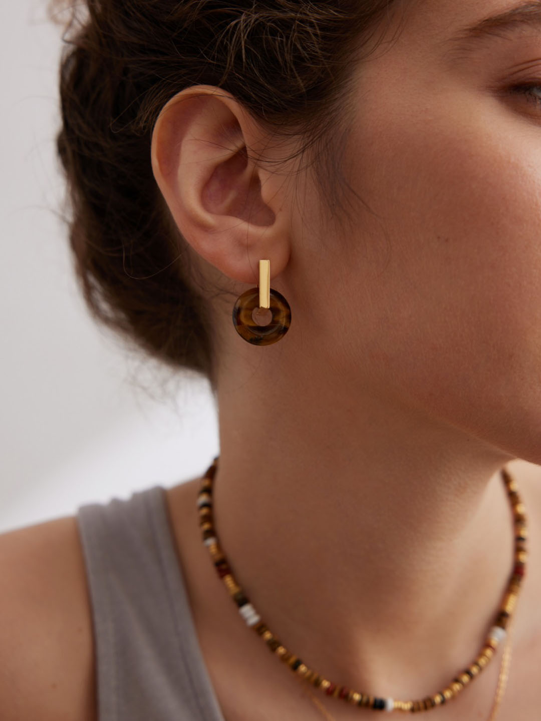 Tiger Eye Clasp Drops Sterling Silver Earrings - Image 2