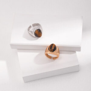 Signet Tiger Eye Ring in Sterling Silver 18K Gold