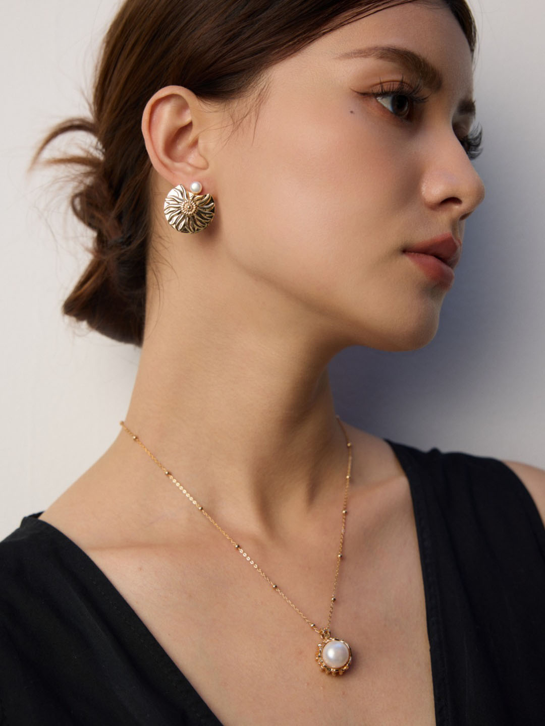 Solar Queen Pearl Studs Sterling Silver Earrings - Image 2