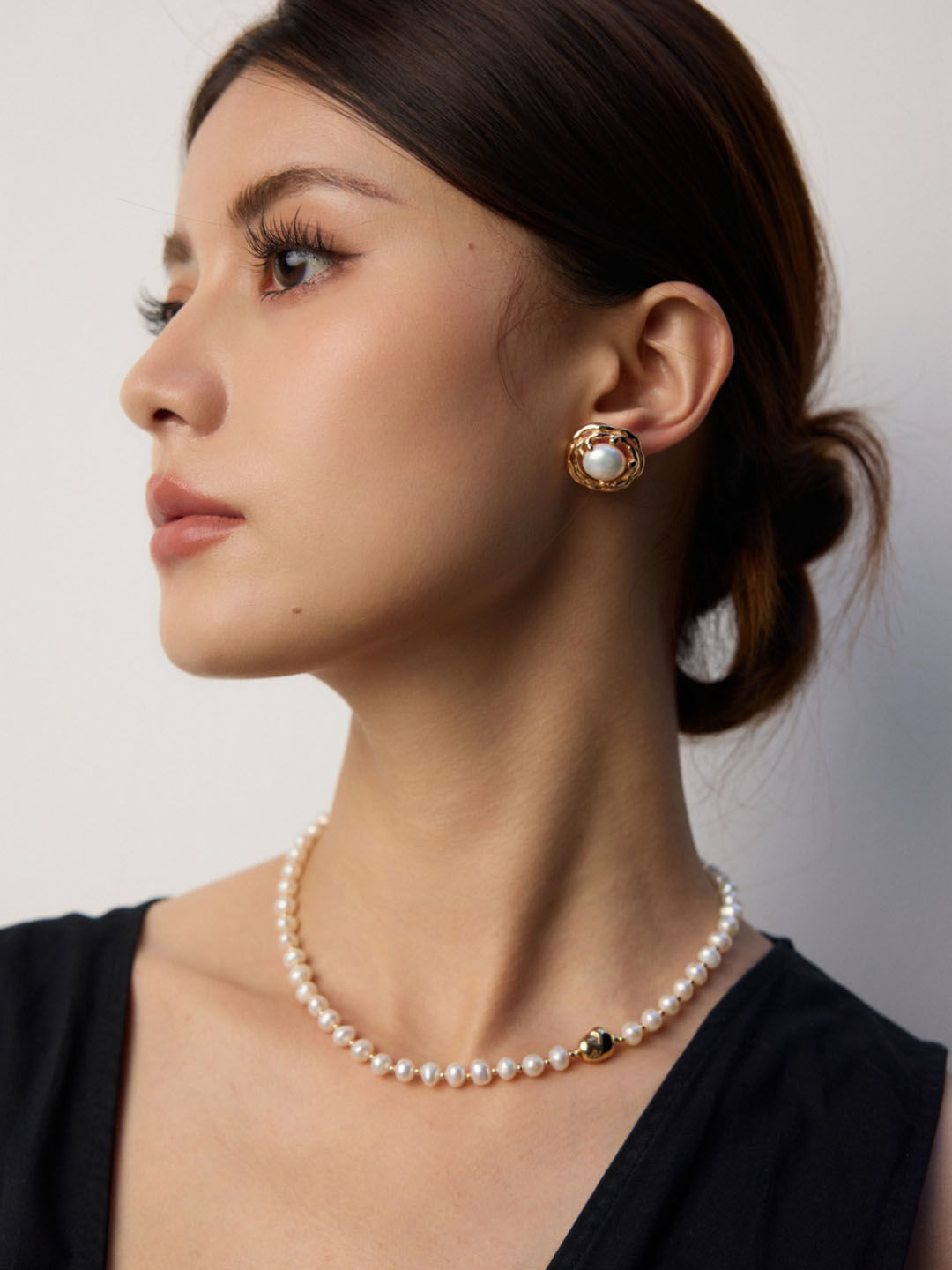 Handcarved Ornate Ripple Pearl Studs Sterling Silver Earrings - Image 7