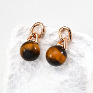 Sphere Tiger Eye Drops Sterling Silver Vintage Design