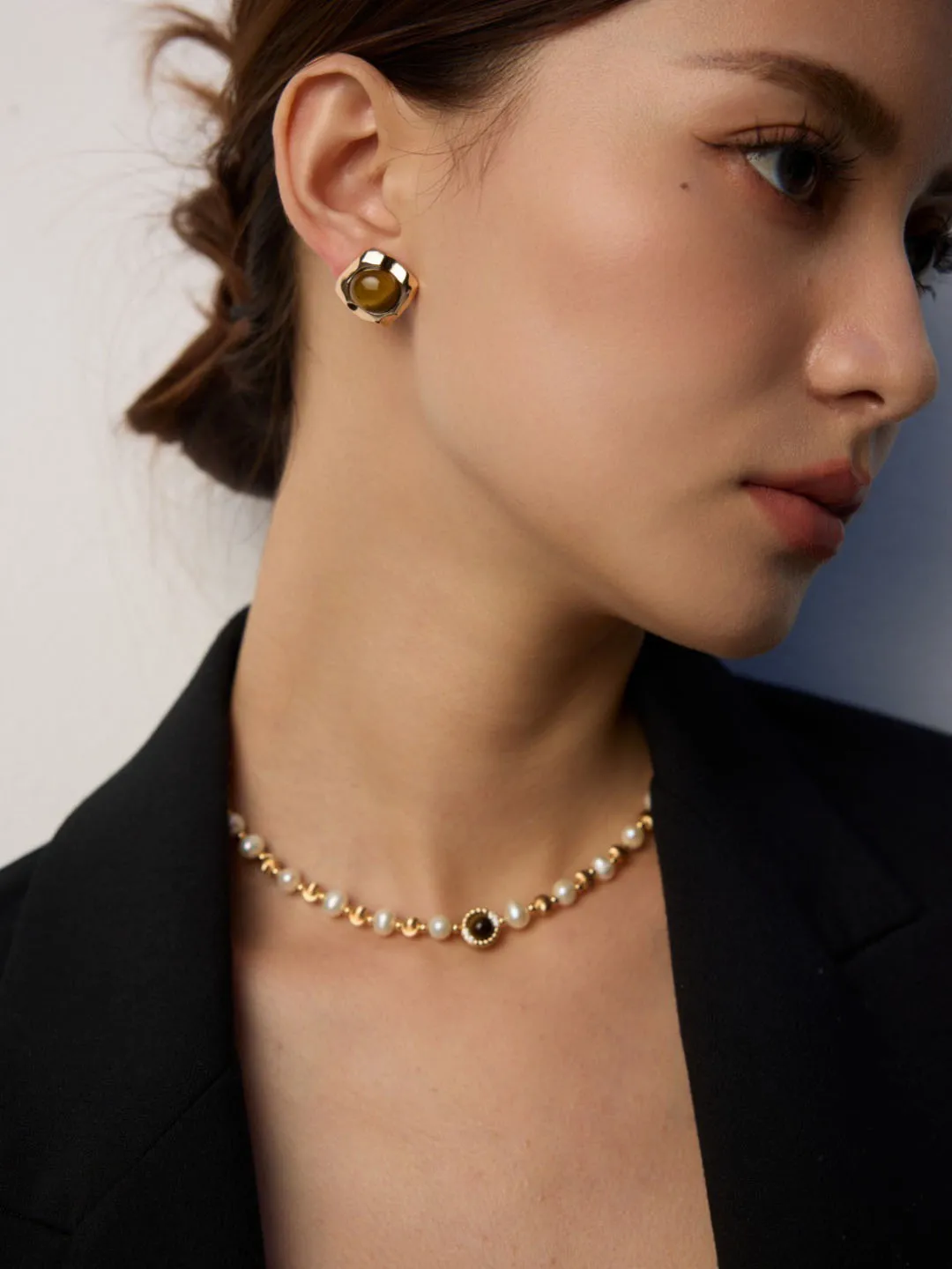 Earthbound Tiger Eye Studs Sterling Silver Earrings - Image 2