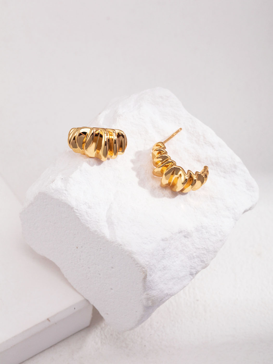 Sterling Silver Croissant Studs Textured Earrings - Image 3